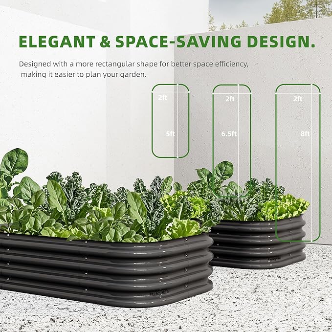 DaisyVibe Raised Garden Bed Kit, Planter Raised Garden Boxes Outdoor, Oval Large Metal Raised Garden Beds for Vegetables Flowers (Grey, 8ftx2ftx1ft)