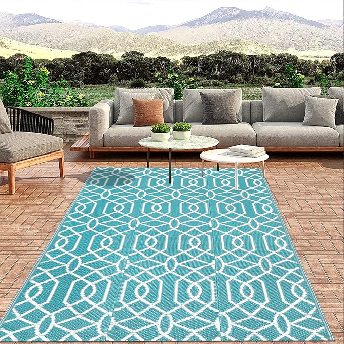 HEBE Outdoor Rug Waterproof 8x10, Reversible Plastic Straw Rug RV Camping Rug, Indoor Outdoor Patio Mat Clearance, Outside Carpet for Porch,Deck,Camper,Balcony,Backyard,Picnic