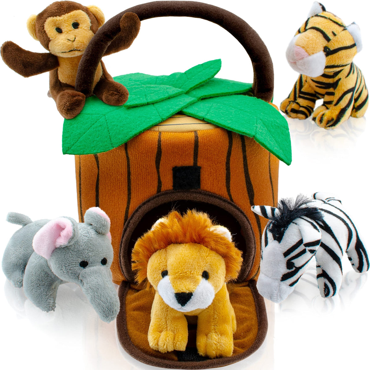 Play22 6-Piece Talking Stuffed Animals Set - Jungle Plush Toys with Carrier