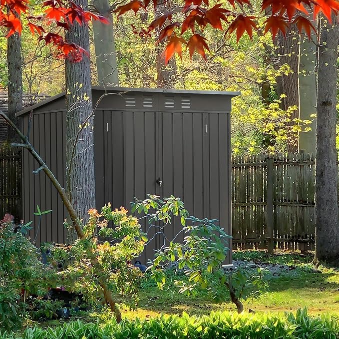 Domi Outdoor 5’ x 3’ Storage Shed, Metal Sheds Tool Storage Slope Roof with Lockable Door & Air Vents, Outdoor Galvanized Steel Sheds for Backyard,Garden,Patio,Lawn