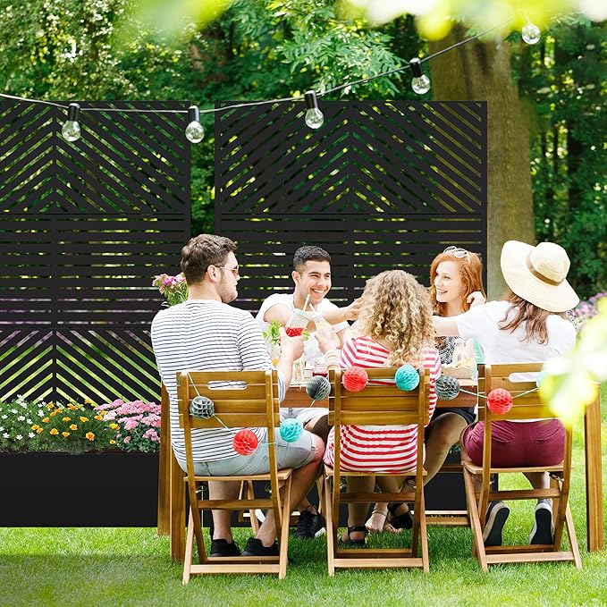 Casaphoria Metal Raised Garden Bed with Trellis and Wheels, 72"x47"x16" Planter Box for Climbing Plants, Vegetables & Vines, Features Drainage Holes and Privacy Screen, Black(Parallel&Louvered)