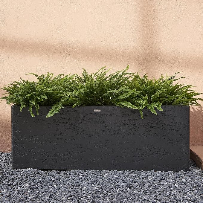 42 Inch Rectangular Concrete Planter(42Lx14Wx15H,58 Pounds),Durable All-Weather Use with Drainage Holes,Large Rectangular Planter for Outdoor Indoor Plants