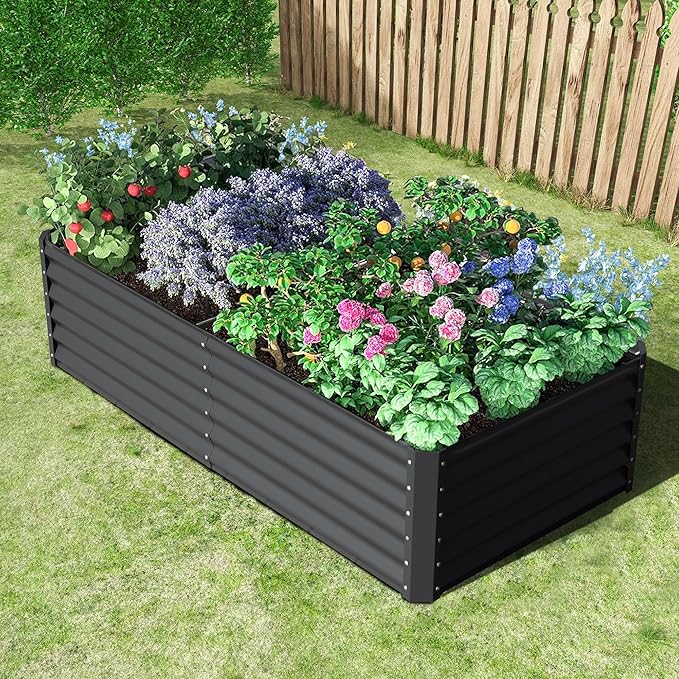 Domi Galvanized Raised Garden Bed, Outdoor Planter Garden Boxes Large Metal Planter Box for Gardening Vegetables Fruits Flowers, Dark Grey (8x4x1.5ft)