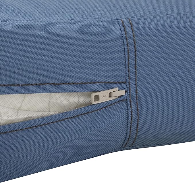 Classic Accessories Ravenna Water-Resistant 23 x 23 x 5 Inch Square Patio Seat Cushion Slip Cover & Foam, Empire Blue, Lounge Chair Cushion