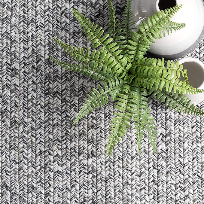 nuLOOM 2' x 16' Solid Hand Braided Indoor/Outdoor Area Rug, Pet-Friendly, High Traffic, Weather Resistant, for Patio, Balcony, Bedroom, Living, Dining Room, Wynn Salt and Pepper