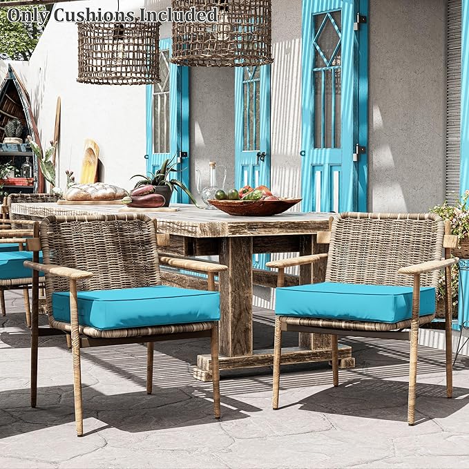 Patio Chair Cushions 24 X 24 X 5 Inch Waterproof Outdoor Seat Cushions for Patio Furniture, Outdoor Sofa Couch Pads with Ties & Handle, Set of 2, Lake Blue