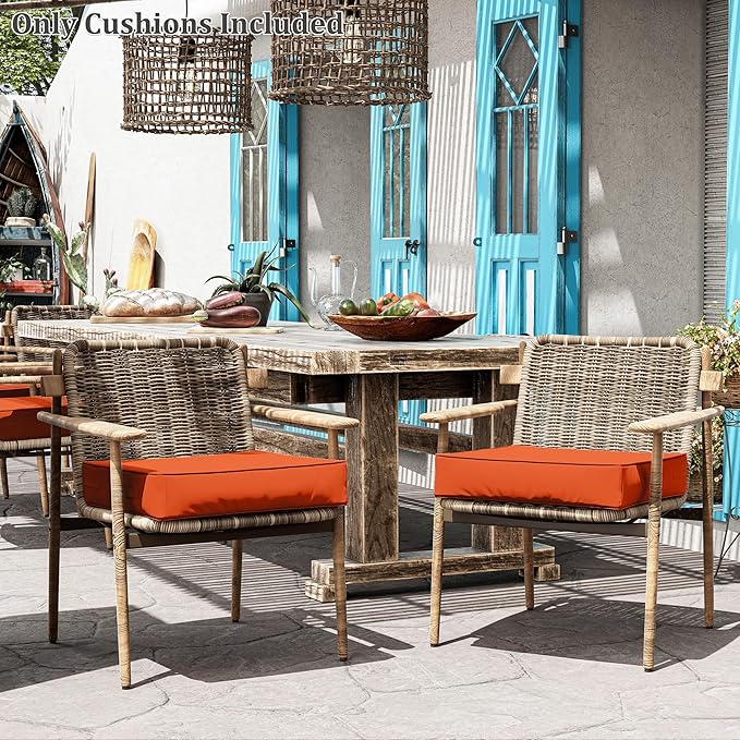 Patio Chair Cushions 24 X 24 X 5 Inch Waterproof Outdoor Seat Cushions for Patio Furniture, Outdoor Sofa Couch Pads with Ties & Handle, Set of 2, Orange
