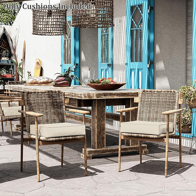 Patio Chair Cushions 19 X 19 X 4 Inch Waterproof Outdoor Seat Cushions for Patio Furniture, Outdoor Sofa Couch Pads with Ties & Handle, Set of 2, Cream