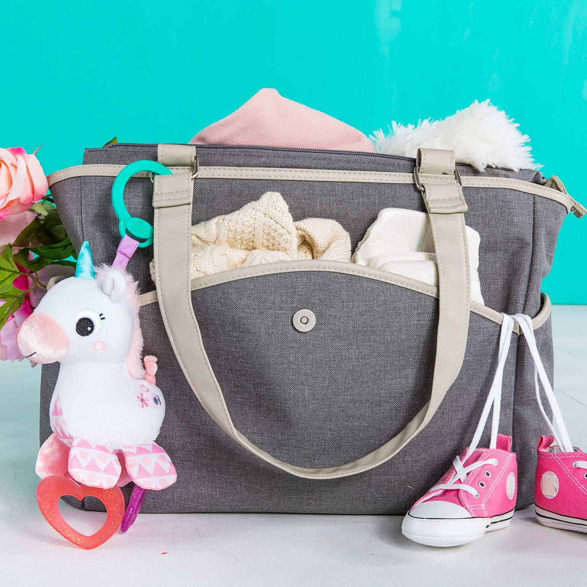 Bright Starts Unicorn Sparkle & Shine Plush Take-Along Stroller or Carrier Toy, Ages 0 Month+, Pink