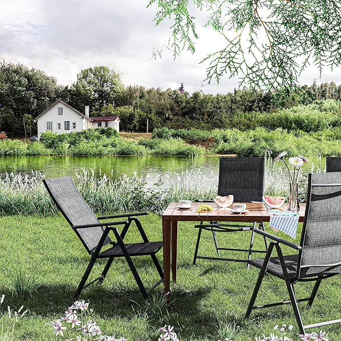 UDPATIO Patio Folding Dining Chairs Set of 2, Folding Lawn Chairs for Adults with Padded All Weather Breathable Textilene, Portable Chairs with Steel Frame, No Assembly, Dark Grey