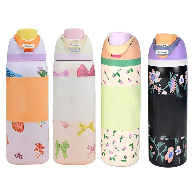 Owala Flower Black Straw Bottle