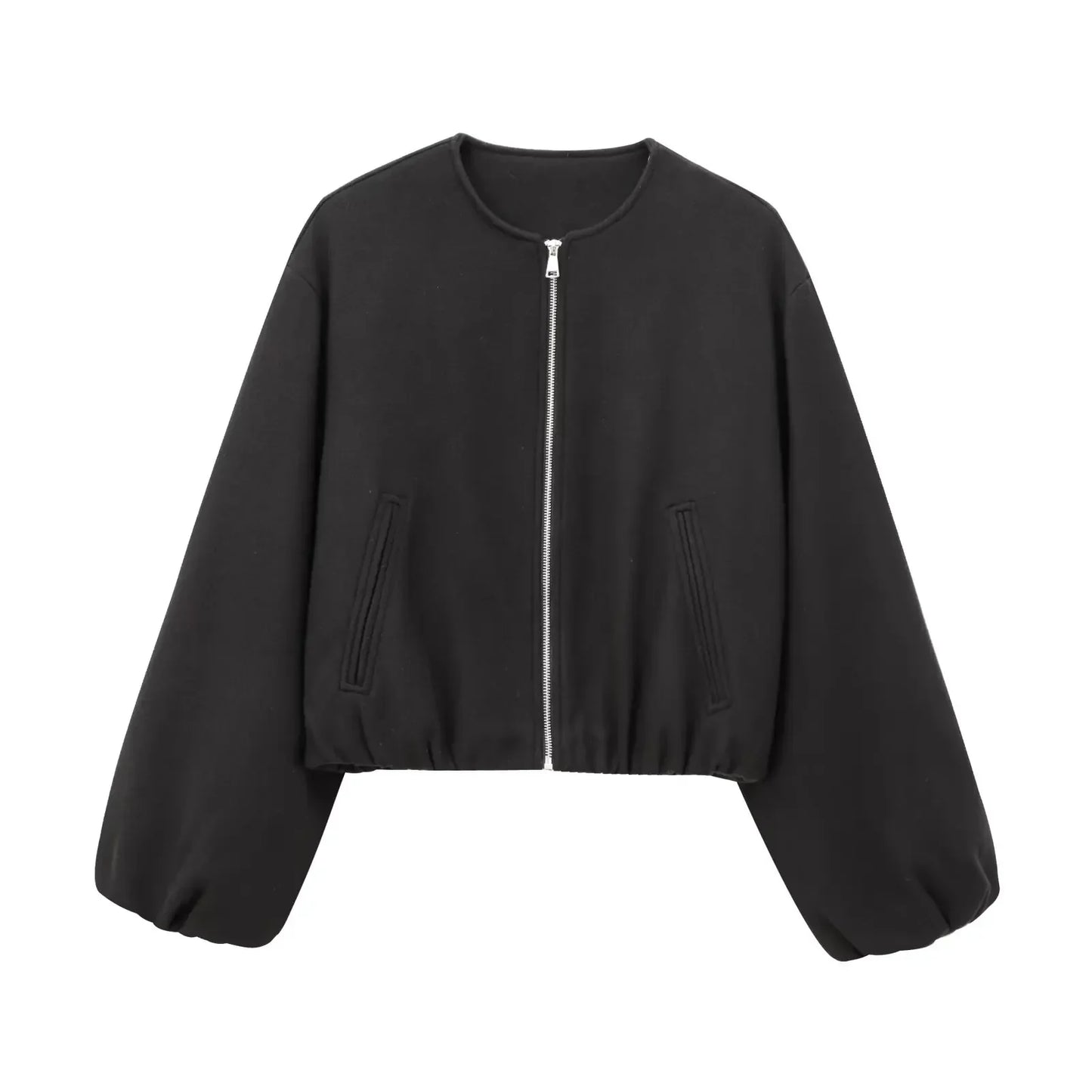 MUJER Red Cropped Bomber Jacket