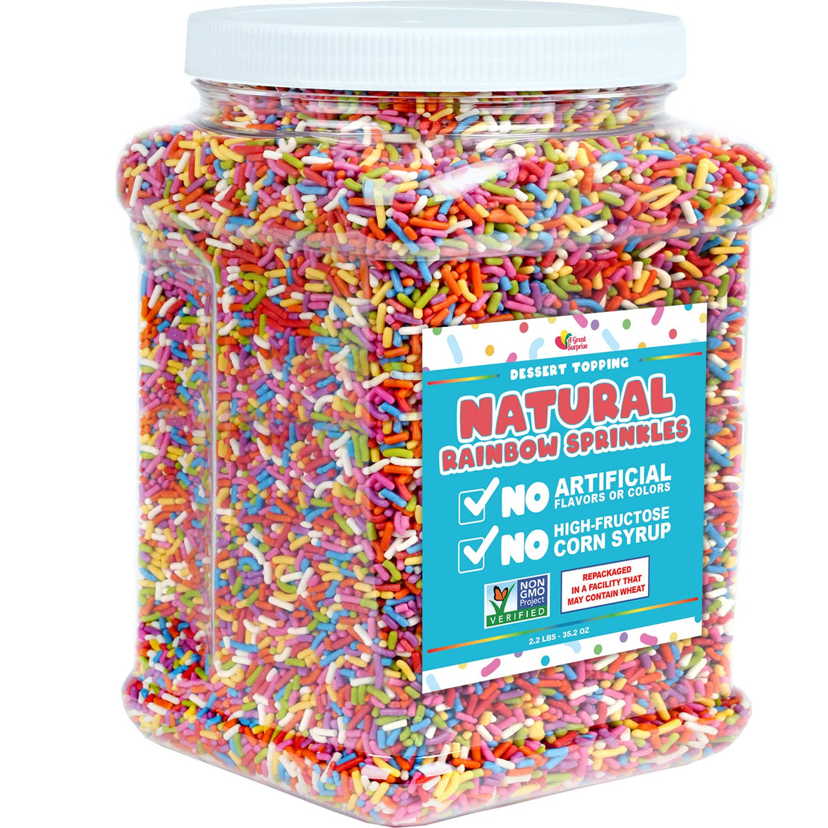 A Great Surprise Dye-Free Rainbow Sprinkles – 2.2 LB | Natural Vegan Jimmies