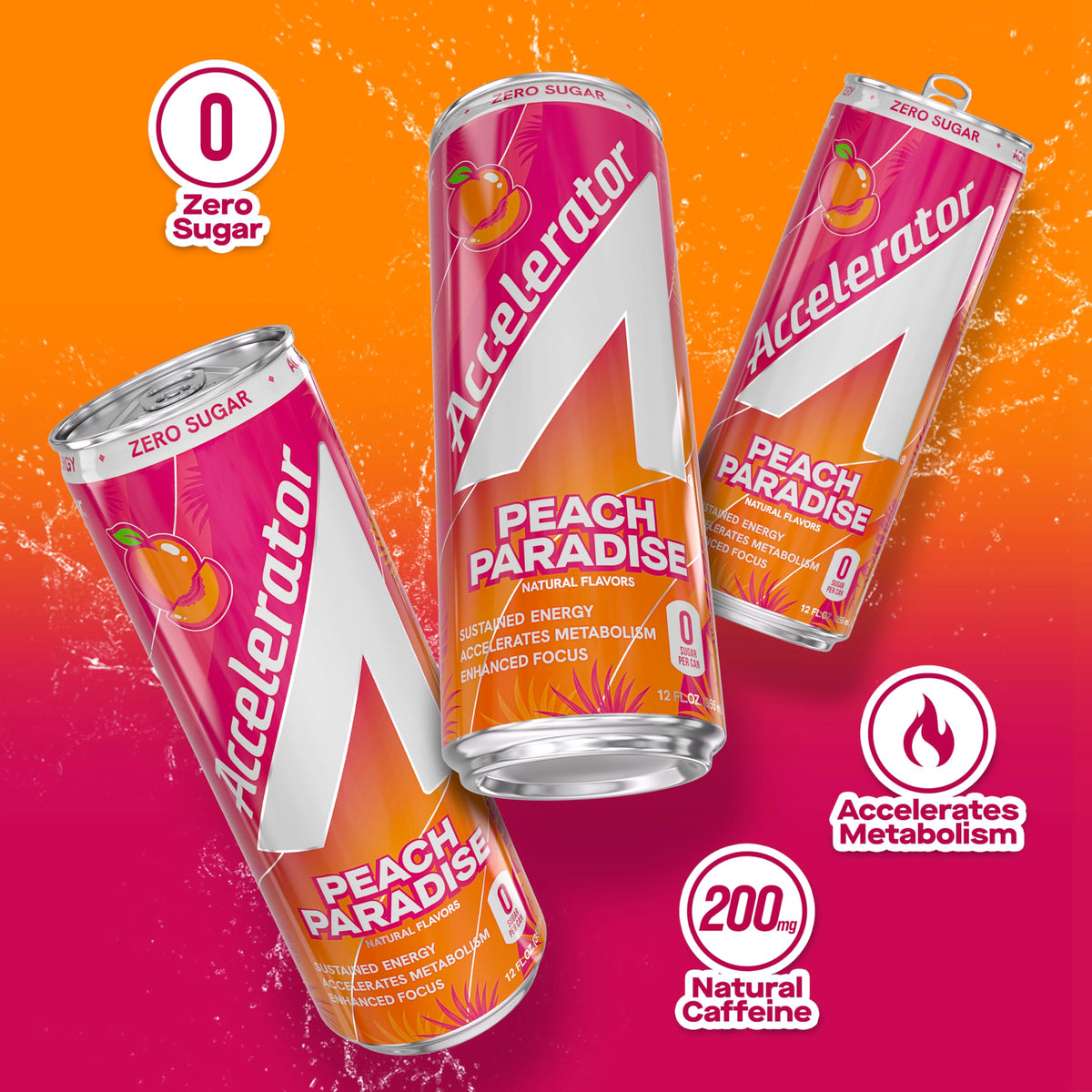 Accelerator Energy Drink Peach Paradise – Zero Sugar, 200mg Natural Caffeine, 12oz Can (12 Pack) | ACCELERATOR
