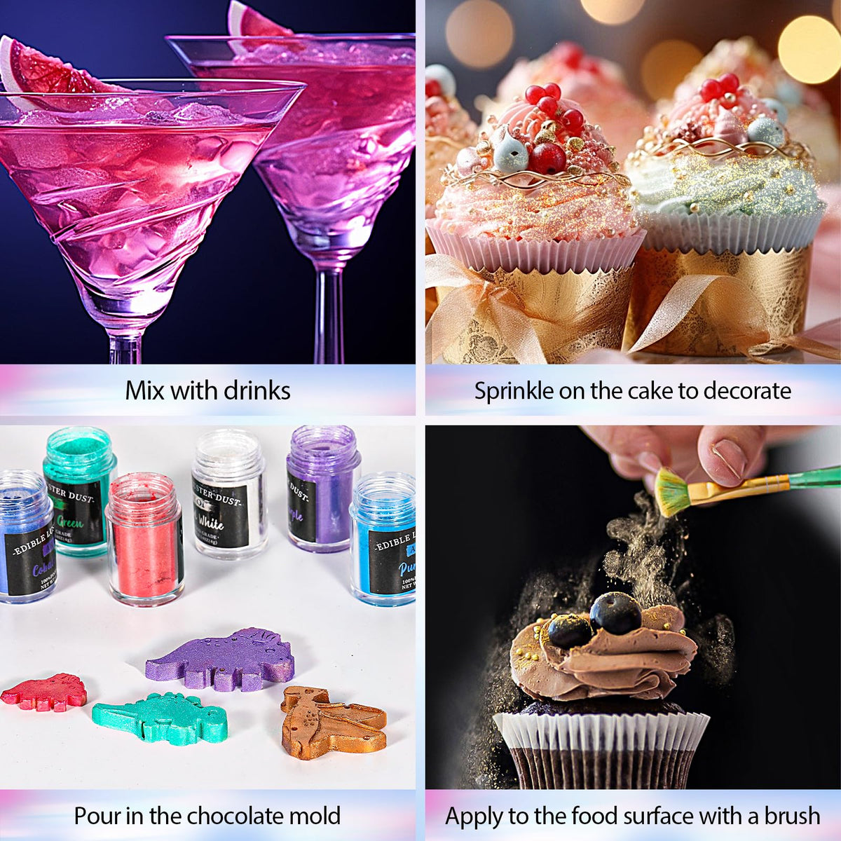 Aheroi Edible Glitter | 24-Color Luster Dust for Cakes, Drinks & Desserts