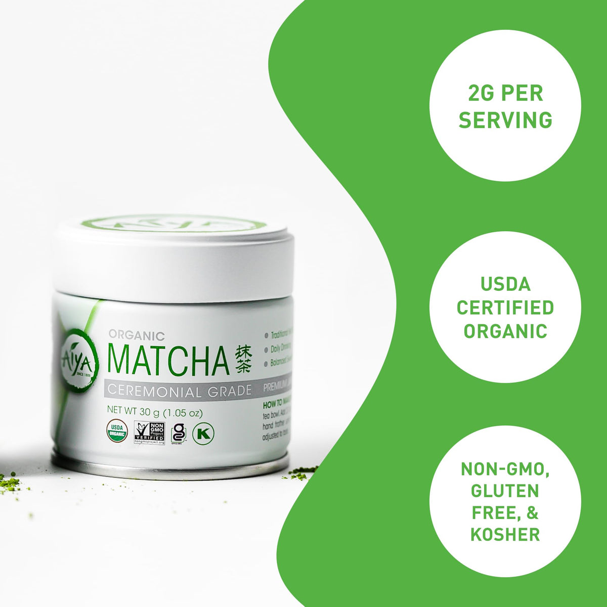 AIYA SINCE 1888 Organic Ceremonial Matcha Powder – Premium Jade-Green 30g Tin
