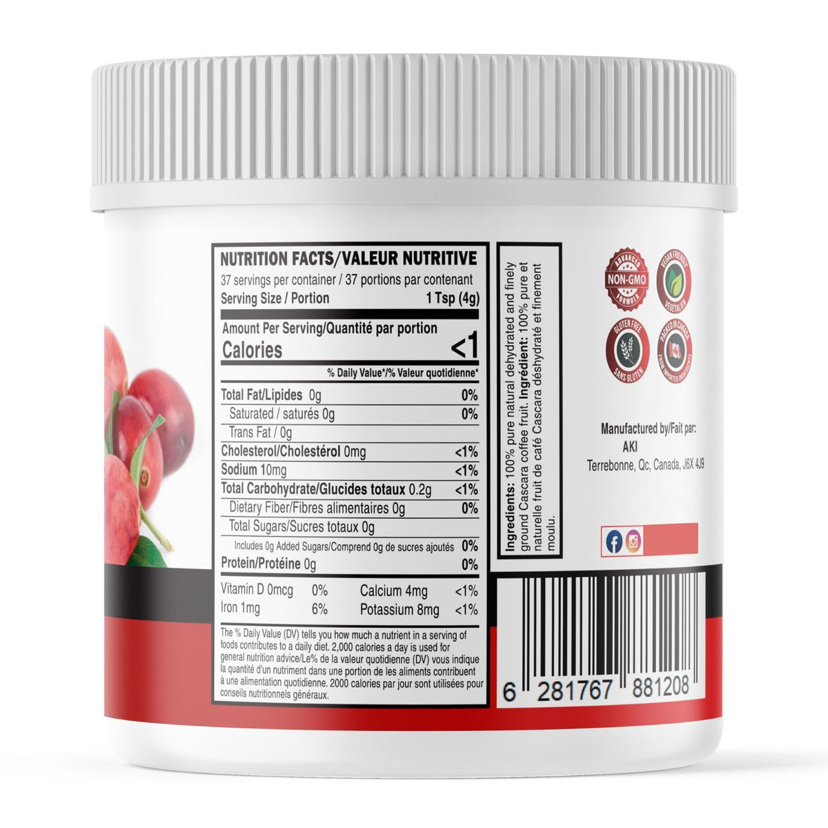 AKI Organic Cascara Coffee Fruit Powder – Antioxidants & Polyphenols | Tea, Smoothies & Baking (Vegan, Non-GMO, Gluten-Free) 5.3oz/150g