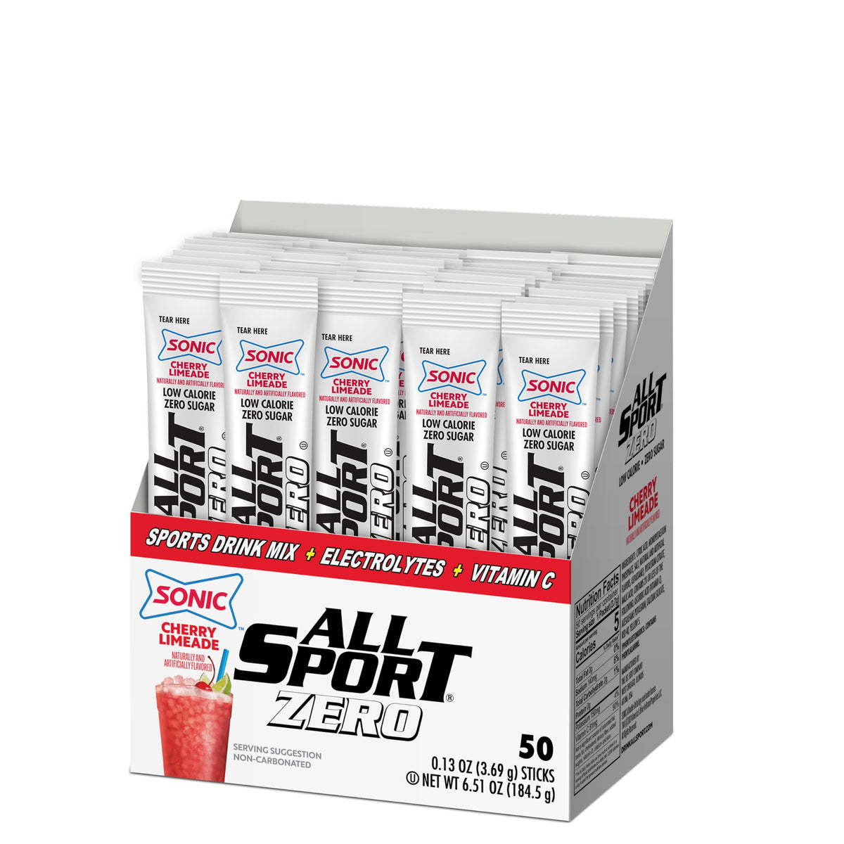 All Sport Powder Hydration Sticks – SONIC Cheery Limeade, 50 Ct, Zero Calorie Electrolyte Drink Mix
