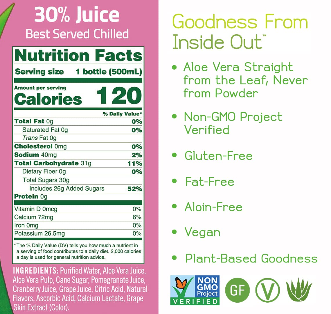 ALO Aloe Vera Juice Drink ENRICH – Pomegranate + Cranberry | 16.9 fl oz, Pack of 12
