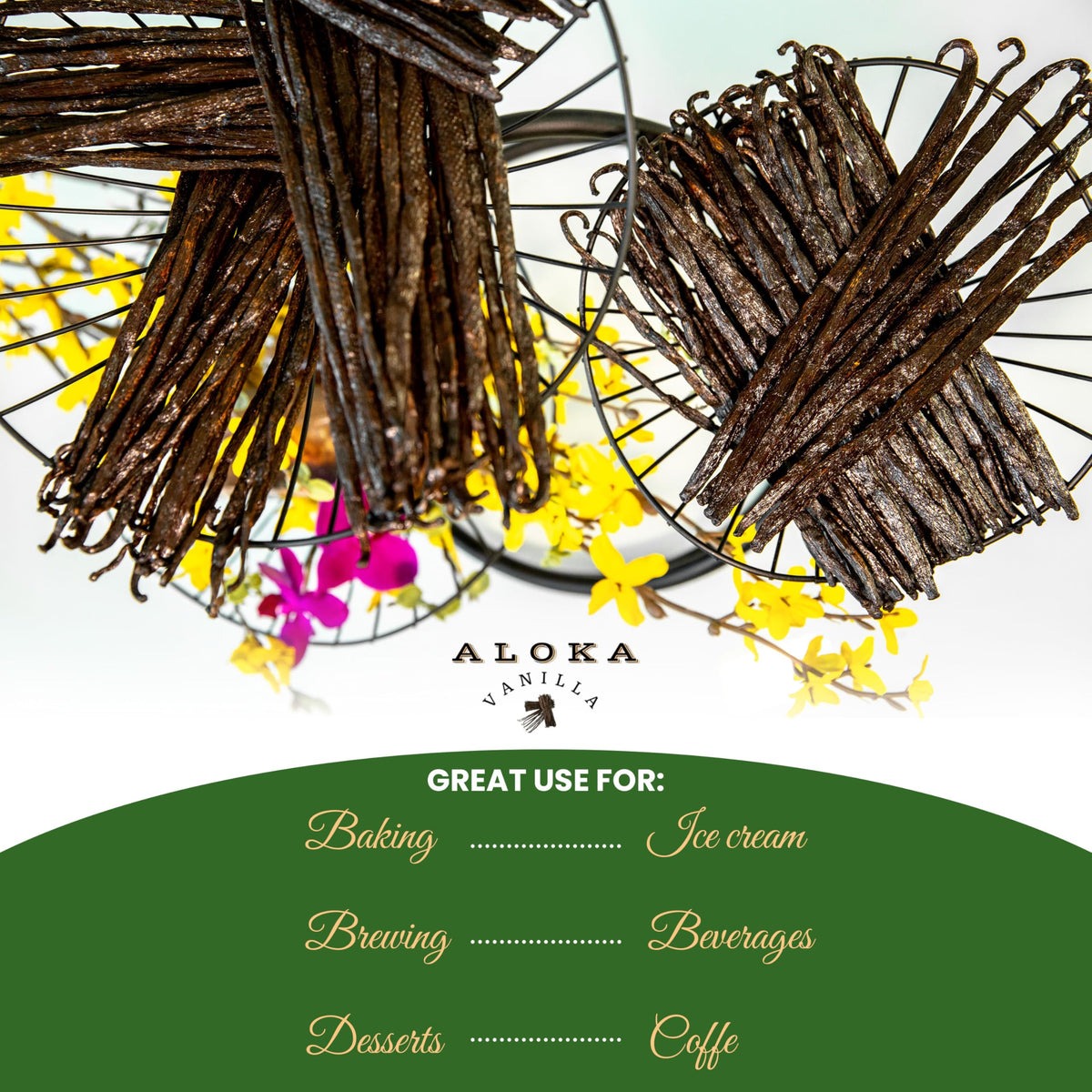 Aloka Vanilla – 50 Count Organic Madagascar Vanilla Beans, Grade A Bourbon Pods