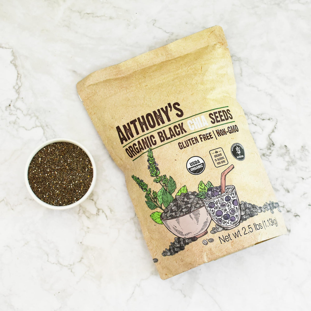 Anthony's Organic Chia Seeds, 2.5 lb – Gluten Free, Vegan, Keto Friendly