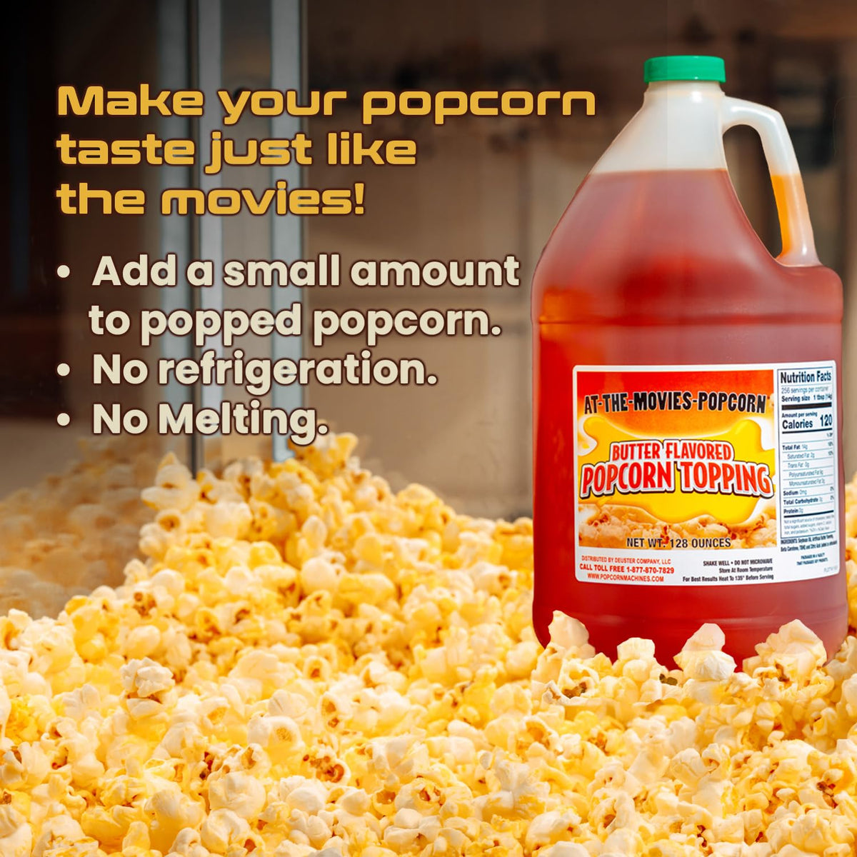 At-The-Movies-Popcorn Buttery Flavor Popcorn Topping (1 Gallon) – Movie Theater Butter Popcorn Oil, Vegan, Gluten Free