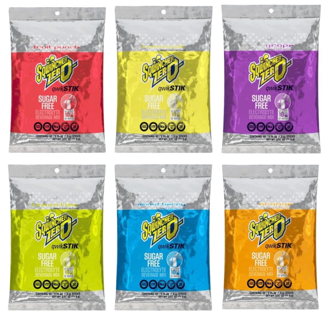Avama Sqwiincher Zero 6 Flavor Qwik Stik - Sugar-Free Electrolyte Powder Mix (300 Pack)