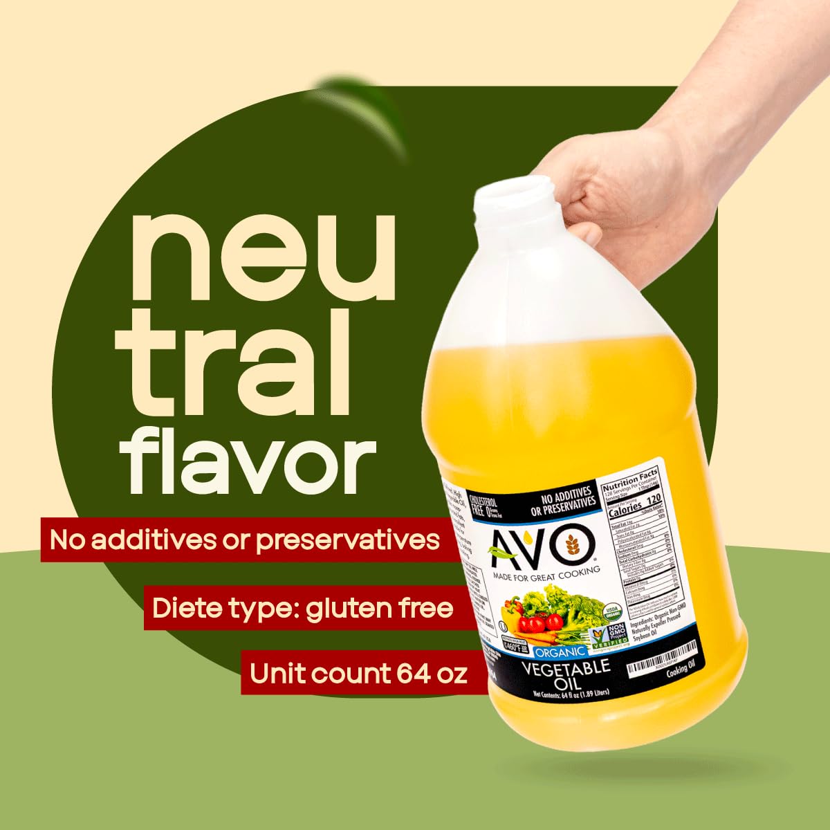 AVO Organic Vegetable Oil, 64 Fl oz – No Preservatives Added | Cholesterol Free