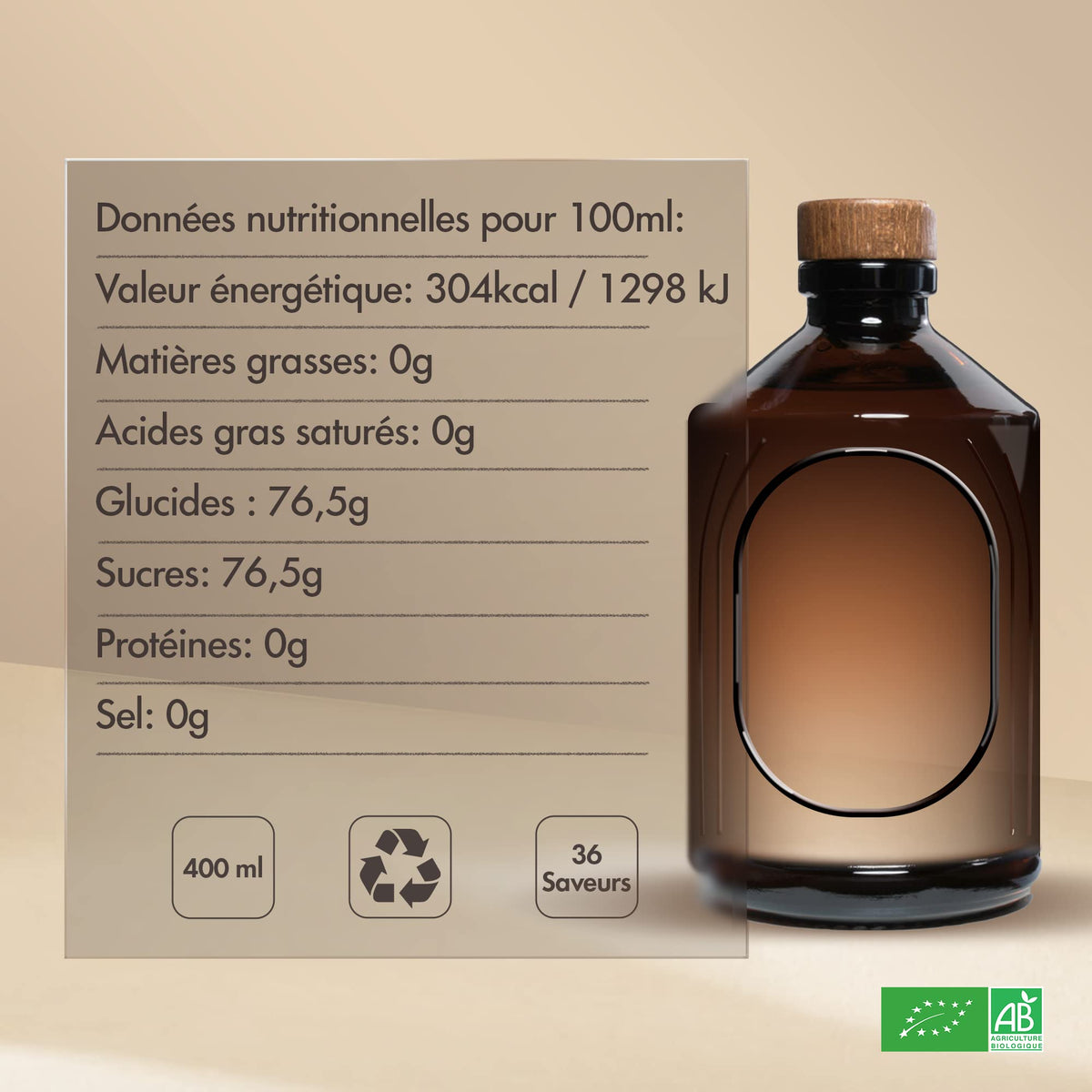 Bacanha Organic Raw Vanilla Syrup - Premium French Syrup for Coffee, Desserts & Cocktails | 400ml Glass Bottle
