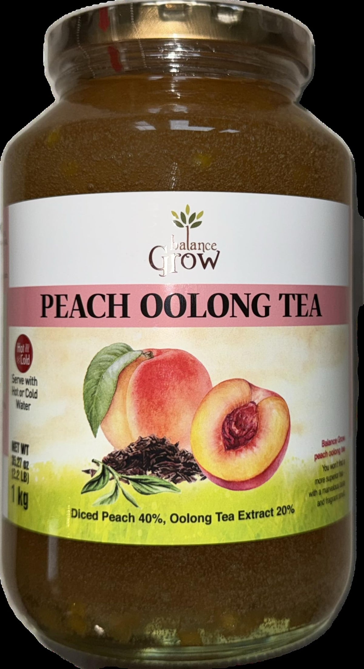 Balance Grow Peach Oolong Tea 2.2 lbs (35.27 oz) – Peach Flavored Oolong Tea Jar