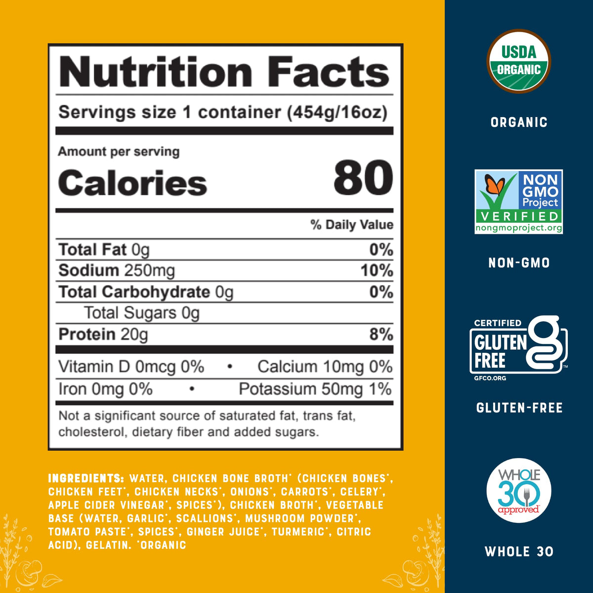 Bare Bones Low Sodium Organic Chicken Bone Broth – Pourable 16oz, 8 Pack | Keto, Paleo, Gluten-Free