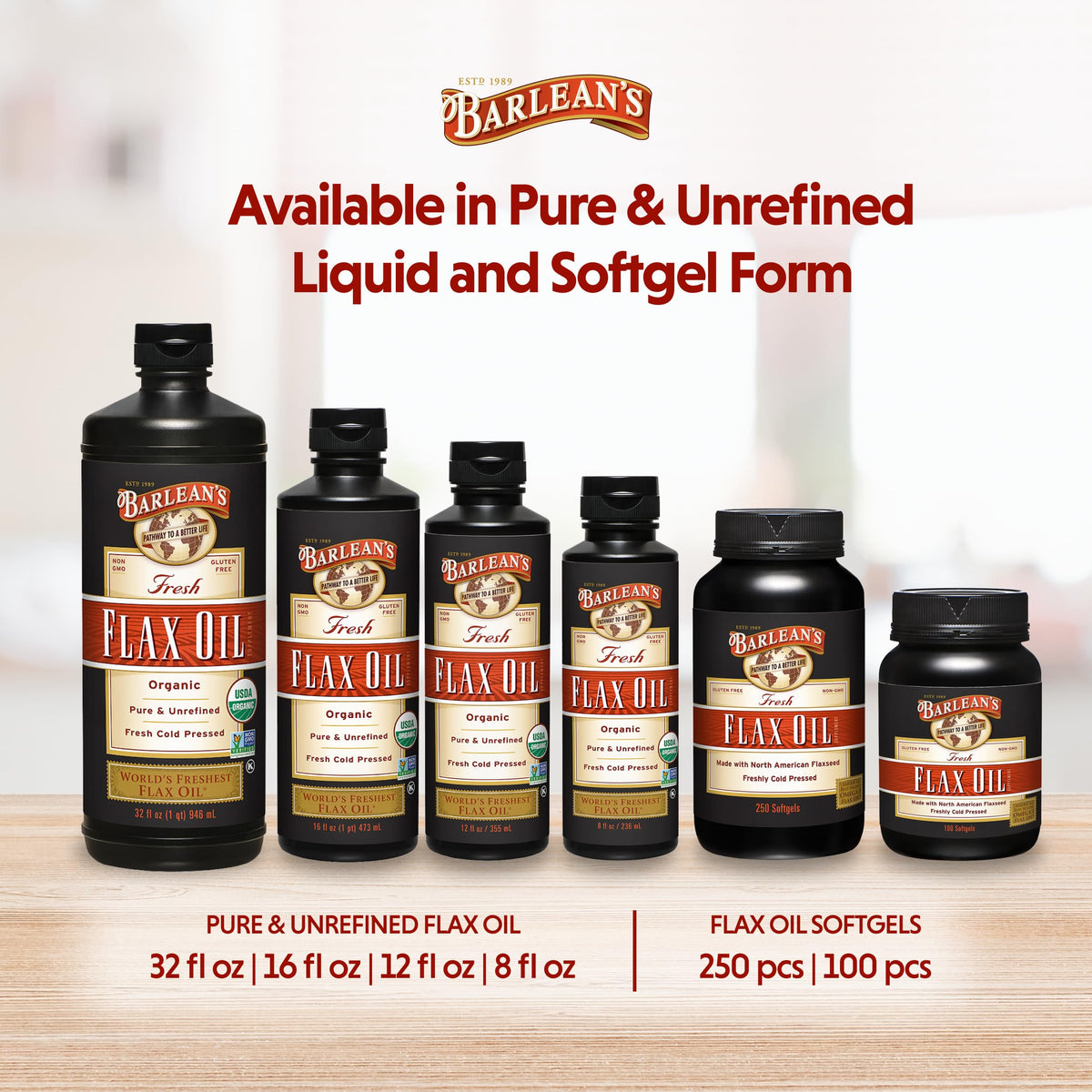 Barlean's Organic Flaxseed Oil Liquid — Cold-Pressed, 7,640 mg ALA Omega-3, Vegan & Gluten Free, 16 oz