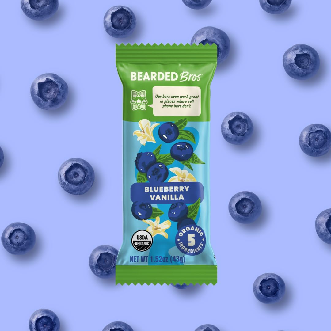 Bearded Brothers Organic Vegan Energy Bars – Blueberry Vanilla | Gluten & Soy Free, Paleo, Whole30, Non-GMO