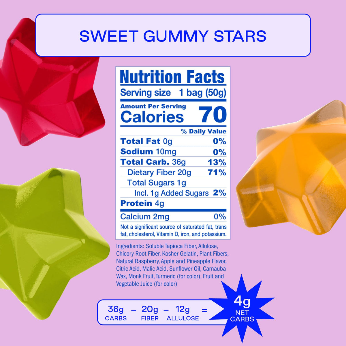BEHAVE Low Sugar Gummy Candy (Sweet Stars 6-Pack) | Keto, Diabetic-Friendly, High Fiber, Gluten-Free & Non-GMO