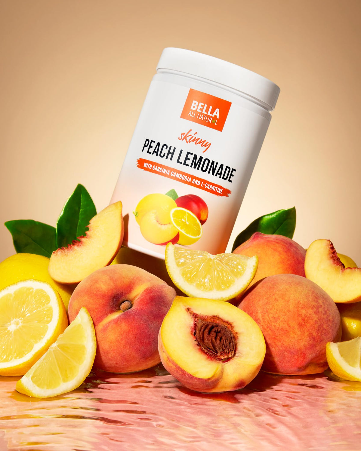 Bella All Natural Skinny Lemonade - Peach Flavor, 560g | Low-Calorie Peach Lemonade