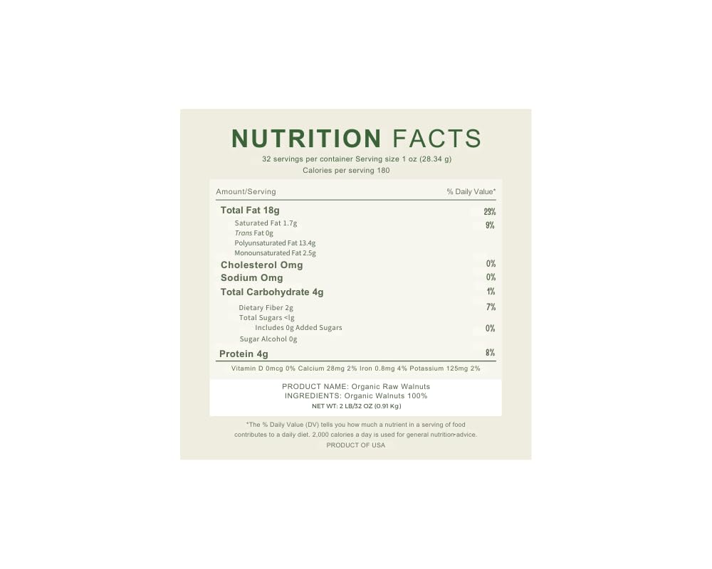 Beyond Nature Organic Raw Walnuts Unsalted 2lb Vacuum-Sealed Non-GMO Keto & Vegan Snack