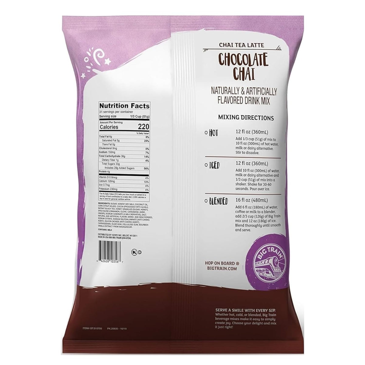 Big Train Chocolate Chai Tea Latte Mix – 3.5 lb Pack of 1 | Just Add Water