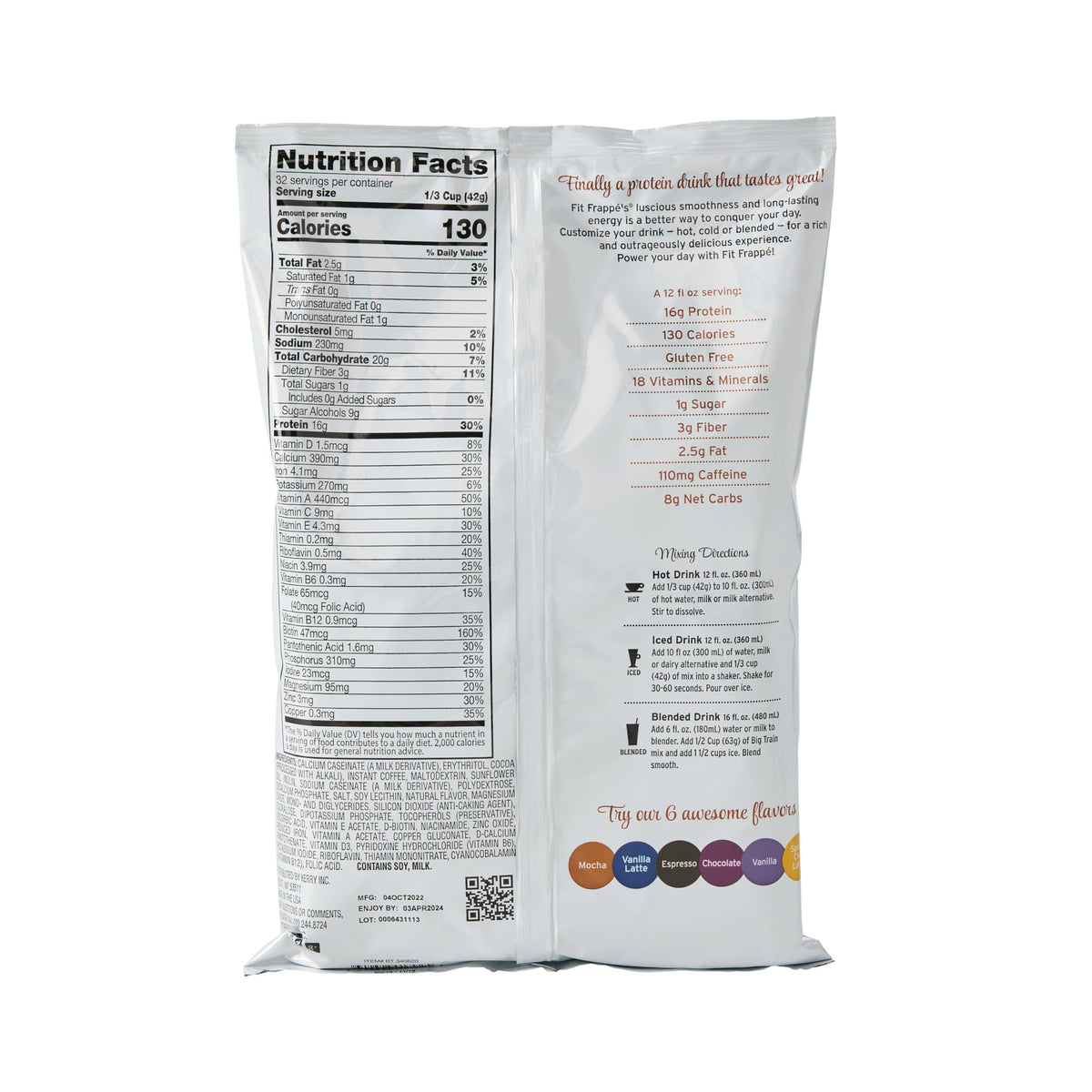 Big Train Fit FrappeMocha Protein Beverage Mix – 3 lb, Mocha Coffee Flavor, 16 g Protein, 130 Calories