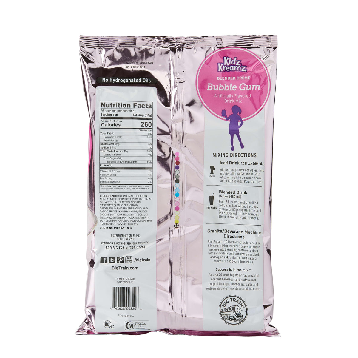 Big Train Kidz Kreamz Bubble Gum Blended Beverage Mix – 3.5 lb, Kid-Friendly Frappe Base