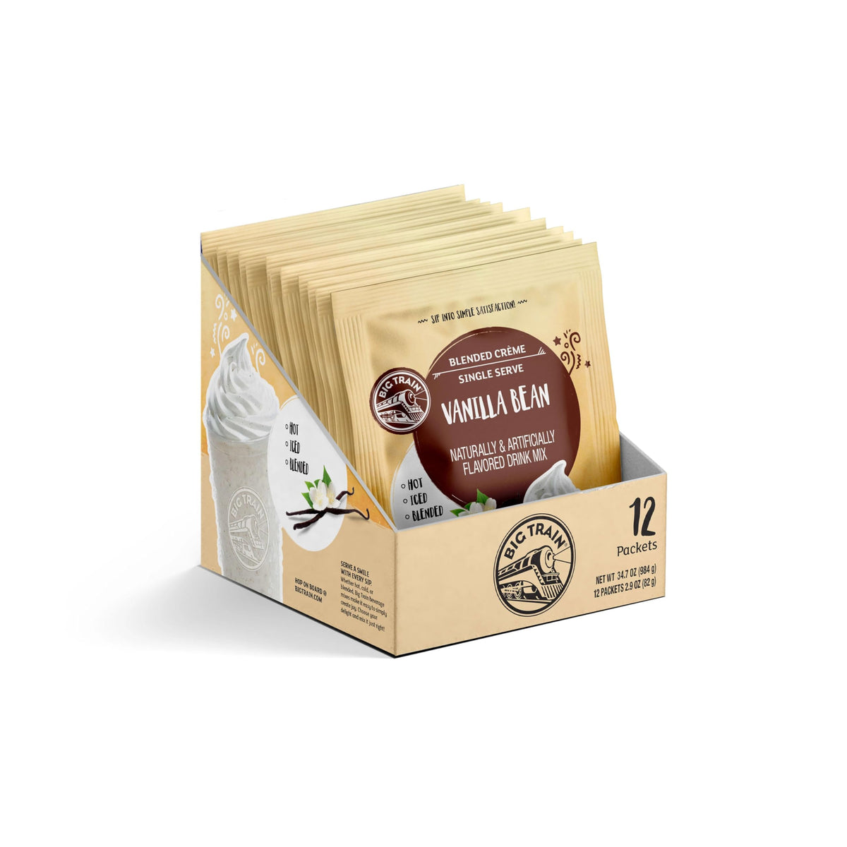 Big Train Vanilla Bean Blended Creme Beverage Mix – 12 Pack for Café-Style Frappes & Lattes