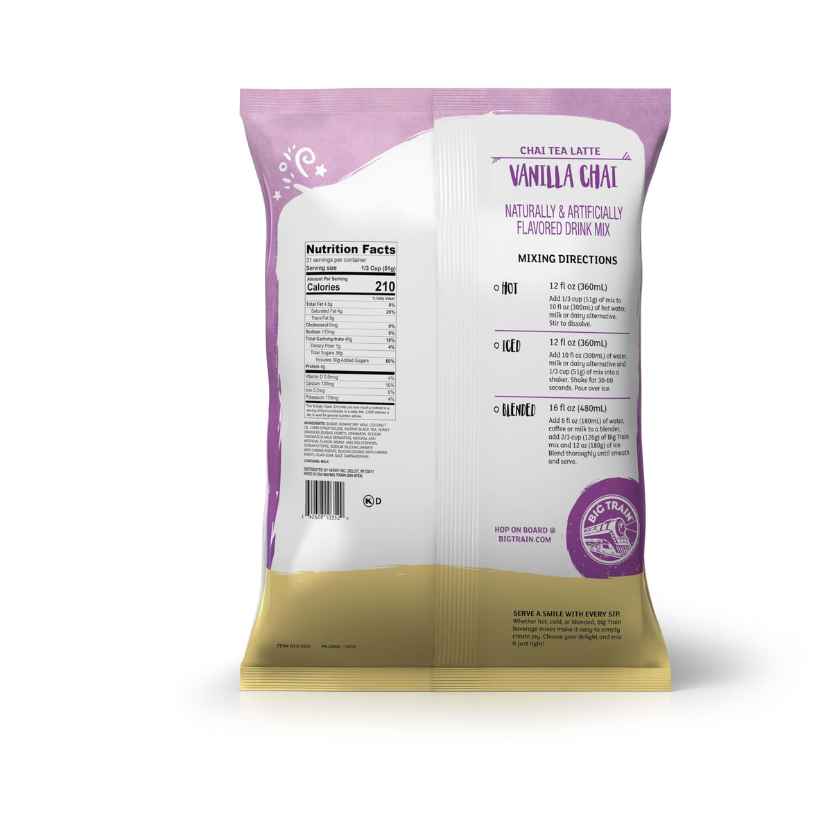 Big Train Vanilla Chai Tea Latte Beverage Mix, 3.5 Pound (Pack of 1) – Café-Style Vanilla Chai Latte