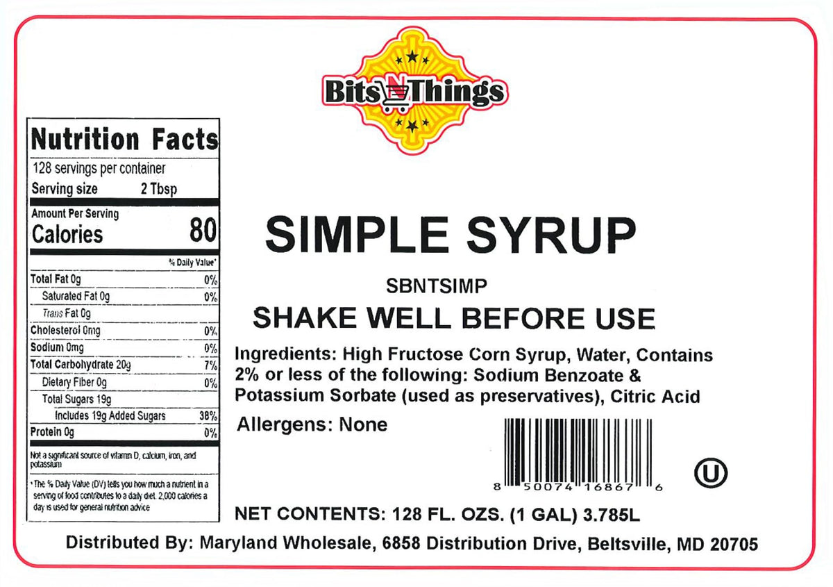 Bits N Things Simple Shake Syrup – Kosher 1 Gallon for Beverages & Desserts
