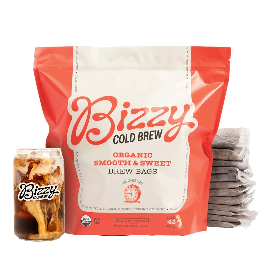 Bizzy Organic Cold Brew Coffee — Medium Roast, 100% Arabica, 12 Brew Bags (Makes 42 Cups)
