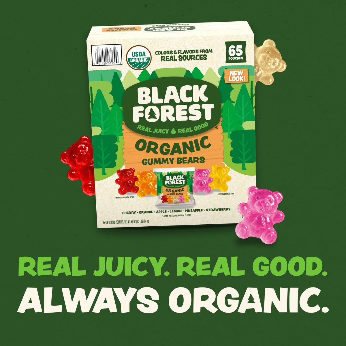 Black Forest USDA Organic Gummy Bears – 65 Pouches | 0.8 oz Each