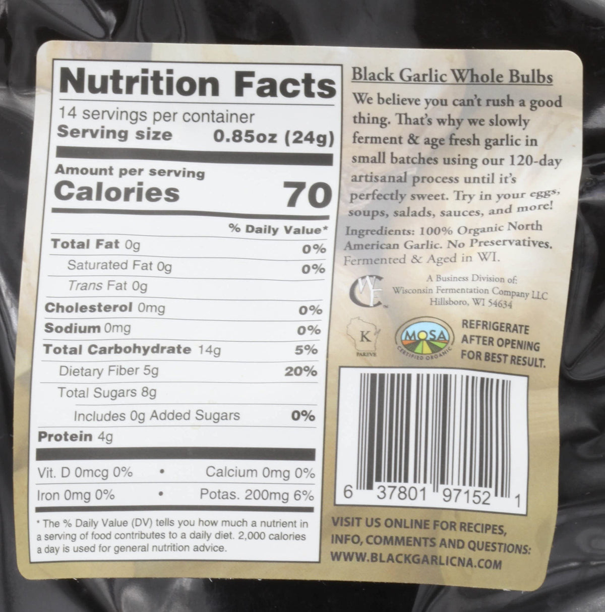 Black Garlic North America Organic American Whole Bulbs – 12 oz, Aged 120 Days
