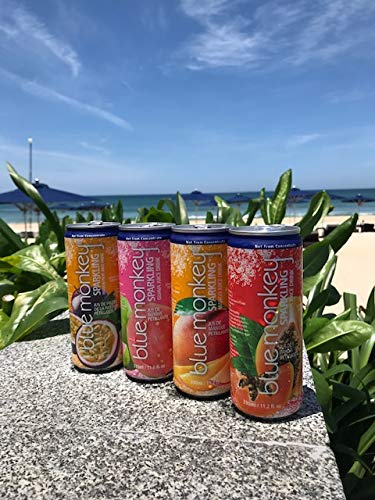 Blue Monkey Sparkling Guava Juice — Real Fruit, No Sugar Added, Halal, 11.2oz Can, 12 Pack