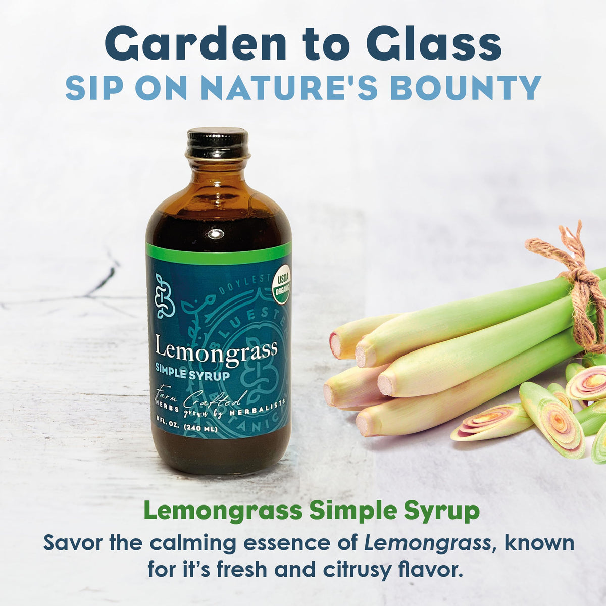 Bluestem Botanicals Organic Lemongrass Simple Syrup – 8 oz for Cocktails & Mocktails