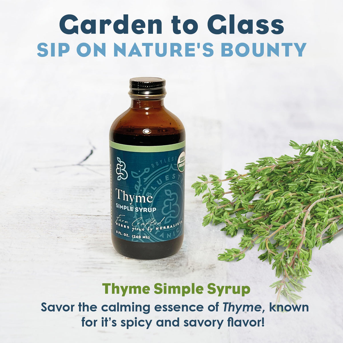 Bluestem Botanicals Organic Thyme Simple Syrup – 8 oz for Cocktails & Mocktails