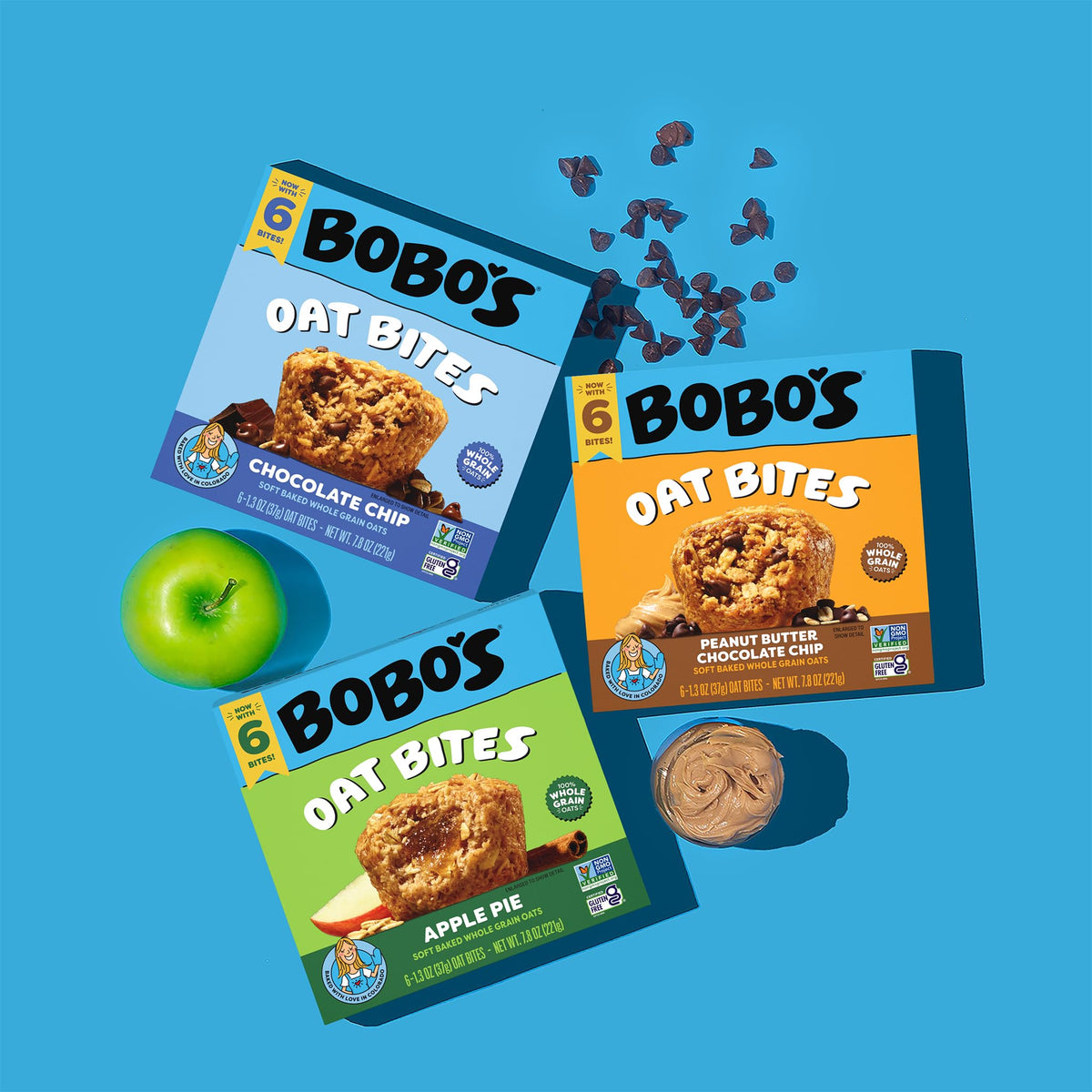 Bobo's Chocolate Chip Oat Bites – Gluten Free, Plant-Based Oat Snacks (30 Count)