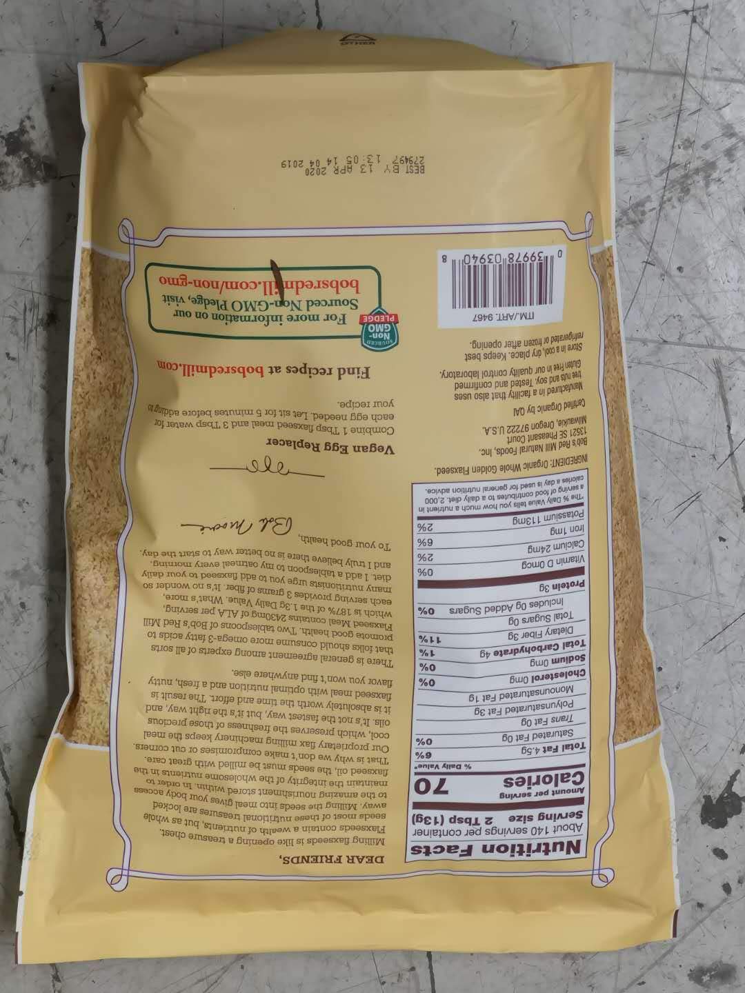 Bob’s Red Mill Organic Whole Ground Golden Flaxseed Meal – 64 oz (4 lb Total)
